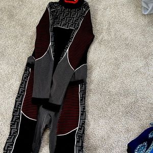 Fendi pants and shirt, red, brown and white